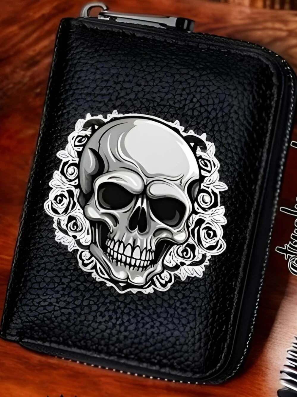 🆕VEGAN LEATHER GOTHIC SKULL WALLET WITH 12 CARD SLOTS:*GOTH *PUNK *STEAMPUNK